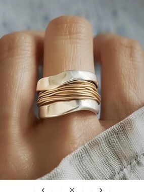 Mixed Metal Wave Ring - Silver and Gold Wire Stack